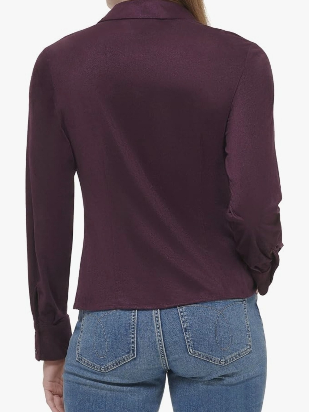 Calvin Klein Long-Sleeved Ruched Button-Front Shirt